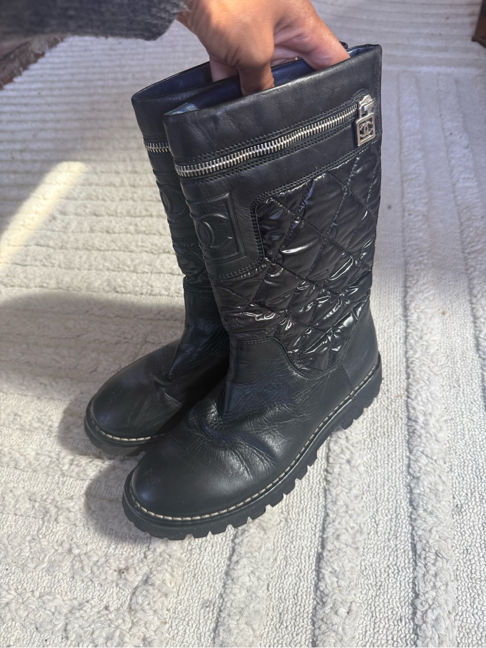 Vintage Chanel Quilted Mid-Calf Moto Boots
